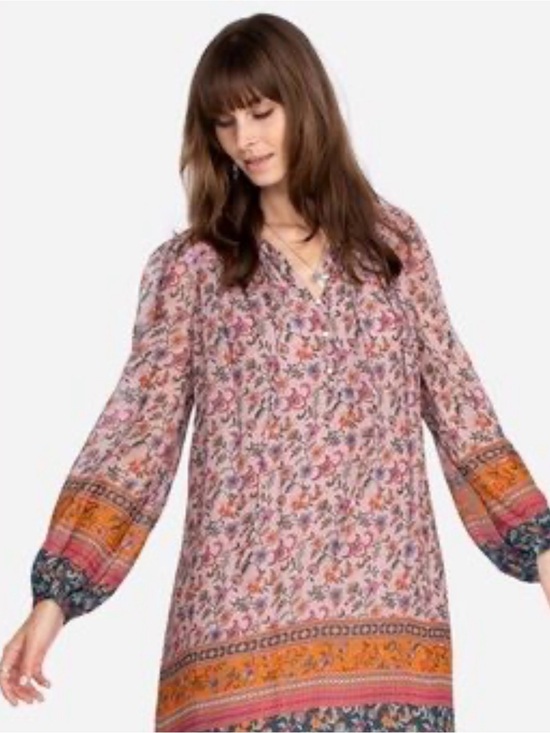 Johnny Was Dresses & Skirts - Johnny Was Jade Maha Mini Dress Tunic Smocked Long Sleeve Floral with Border